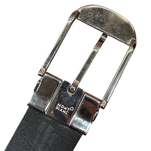 Montblanc Black Thick Leather Classic Pin Reversible Buckle Belt 44" - Picture 5 of 15